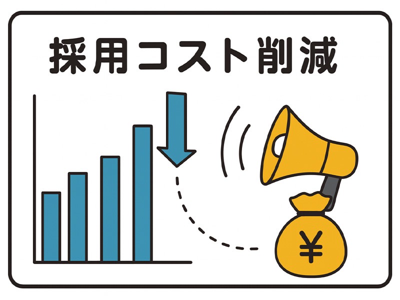 Re就活向けに採用コスト削減を表現したグラフ付きイラスト