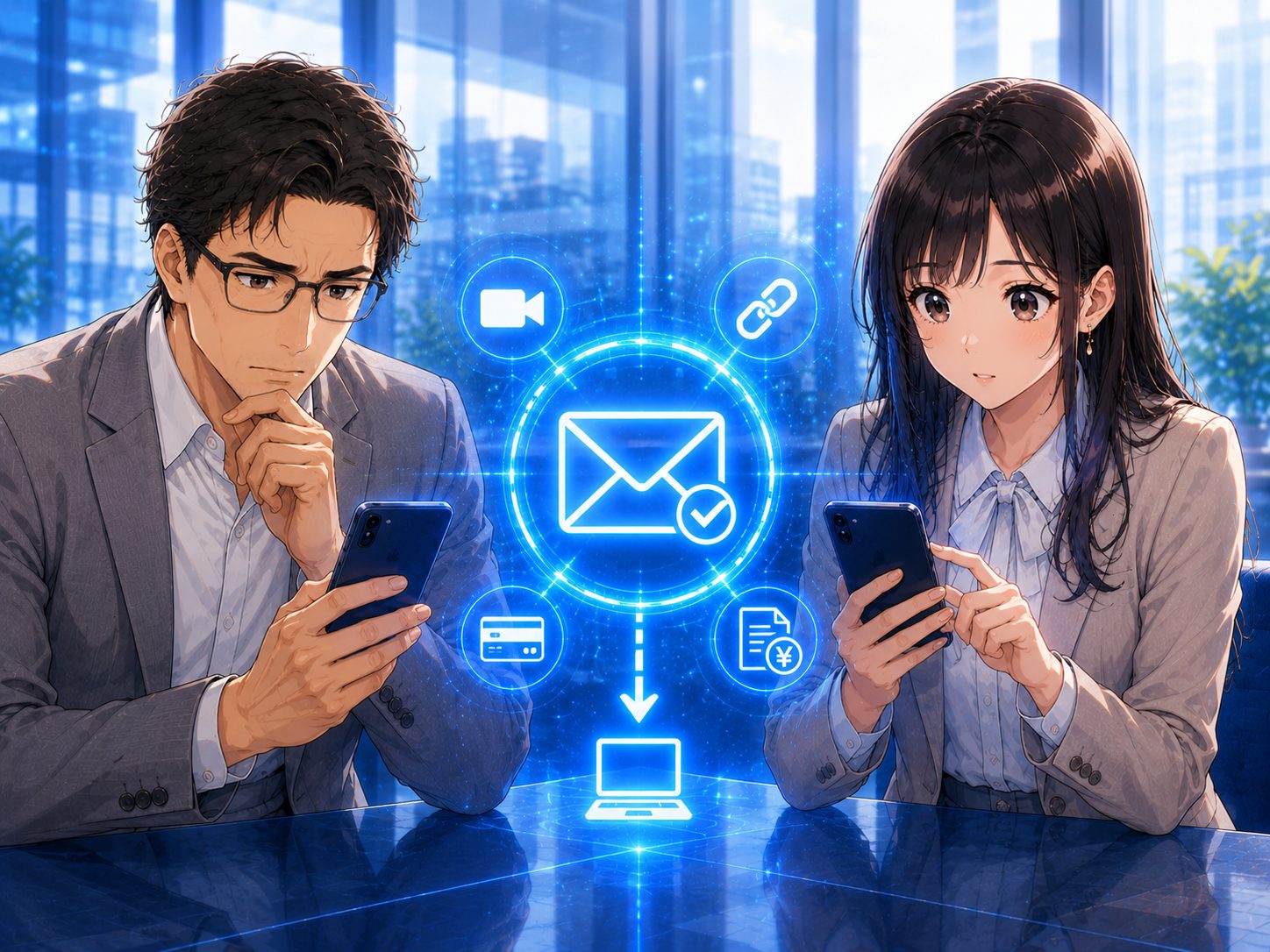 オンライン面接練習の参加URLや入金案内メールをスマートフォンで確認する就活・転職・公務員向け有料面接練習サービスの様子