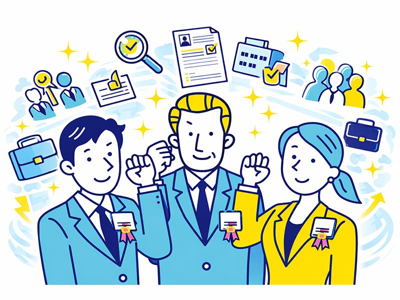 履歴書・職務経歴書の添削を行う採用のプロ集団を表したイラスト｜即日対応の有料添削サービス