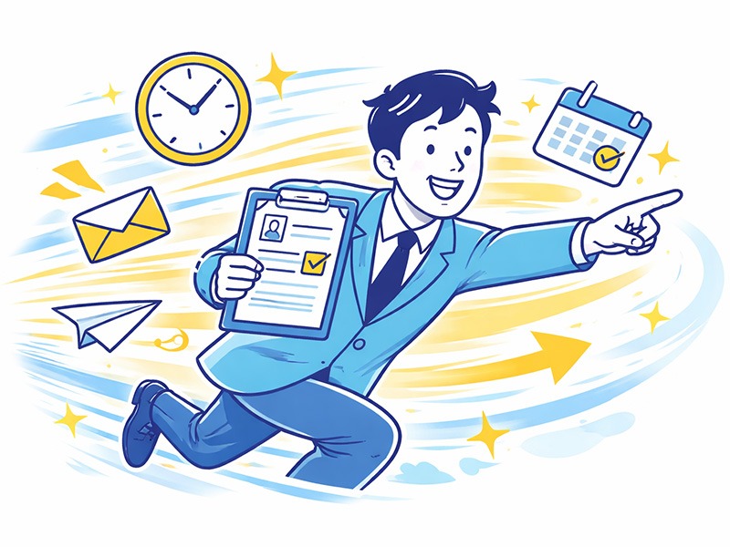 履歴書・職務経歴書の有料添削を最短即日で対応するスピード重視の添削サービスを表現したイラスト