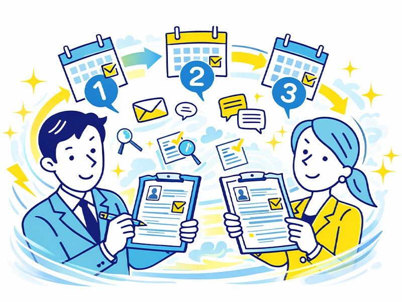 履歴書・職務経歴書の有料添削で3日間無制限リライトに対応する応募書類添削サービスを表現したイラスト