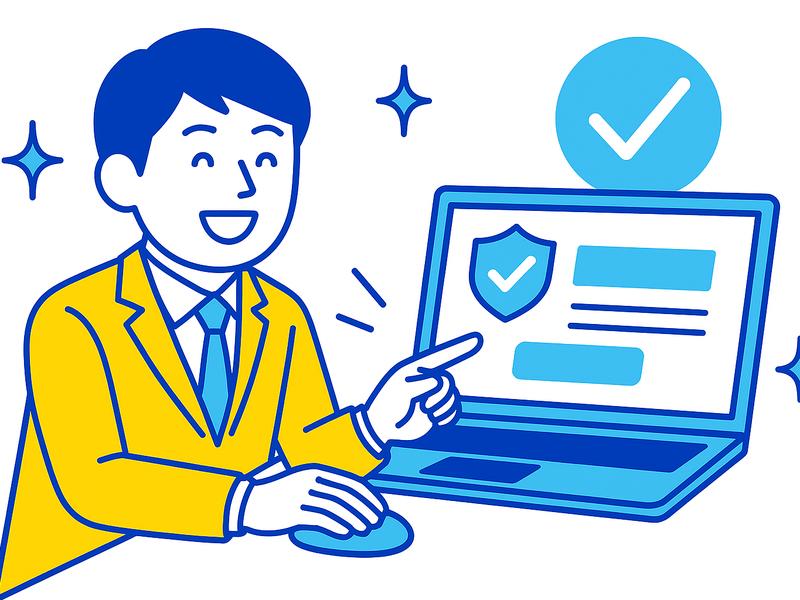 ロゴ作成依頼がオンラインで簡単にできる様子を描いたイラスト