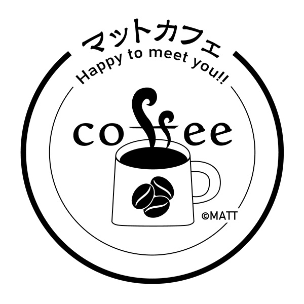 マグカップから立ち上る湯気でコーヒーと書いたロゴ