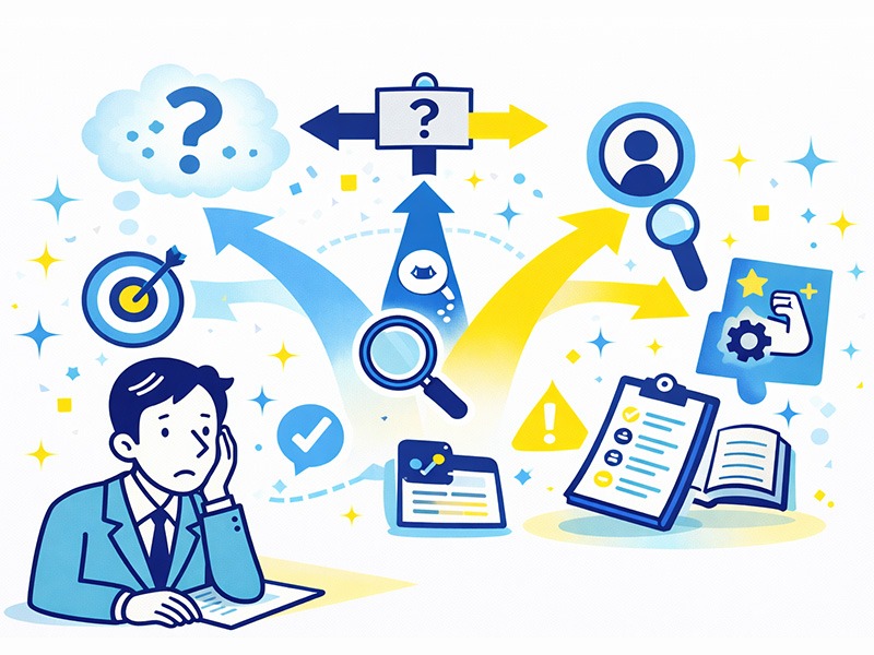 自己PRで迷ったときの判断基準と視点整理を表したイメージ図｜新卒就活で方向性を定めるための考え方