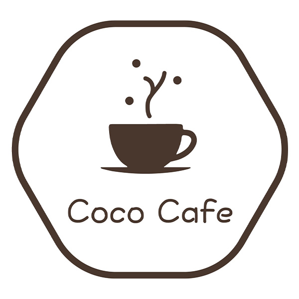 六角形の枠で囲んだコーヒーカップのロゴ