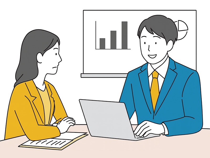 中小企業の採用課題に対応する実践型スカウト代行サービスをイメージした打ち合わせシーンのイラスト