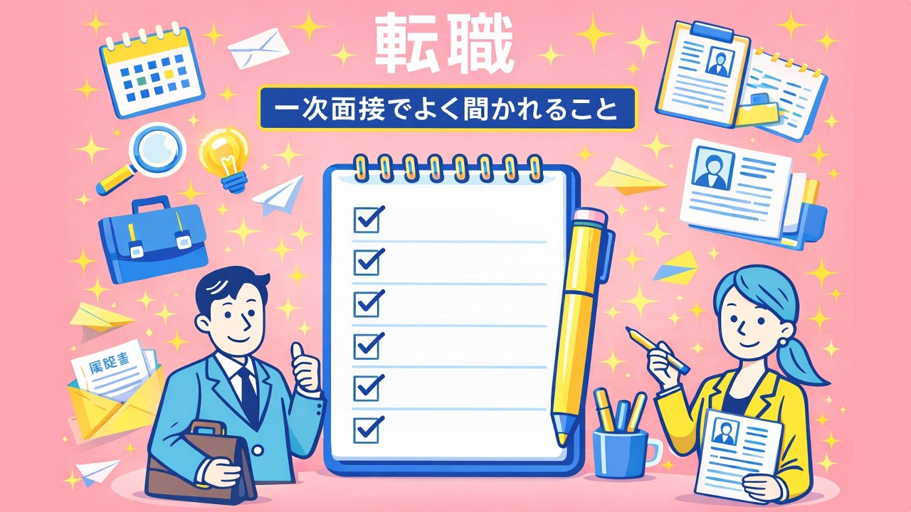 転職の一次面接でよく聞かれることをまとめた質問集リストと回答準備をイメージしたイラスト