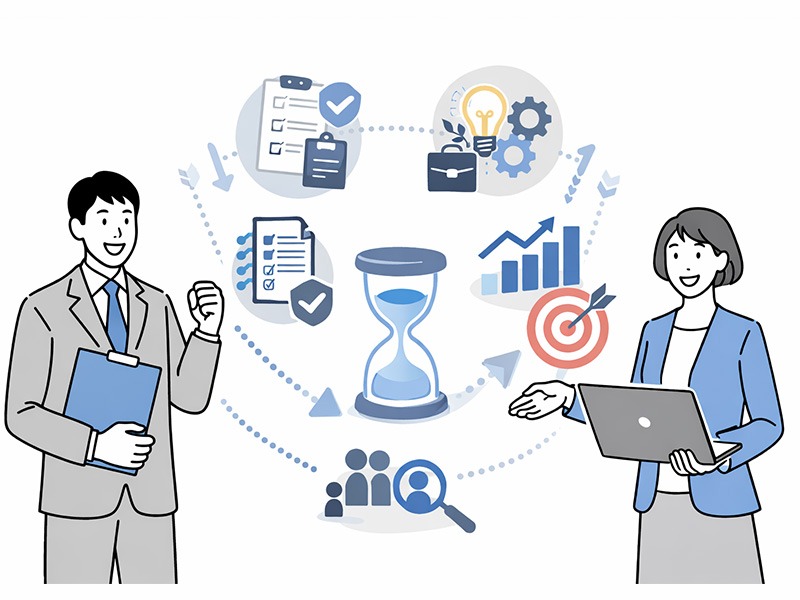 採用代行（RPO）サービスを活用することで、採用工数を削減しながら安定した採用活動とプロセス改善を同時に進められるメリットを表したイメージ