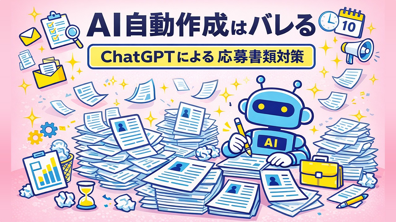 履歴書や職務経歴書をAIで自動作成するとバレる理由とChatGPTを使った応募書類対策を表したイラスト