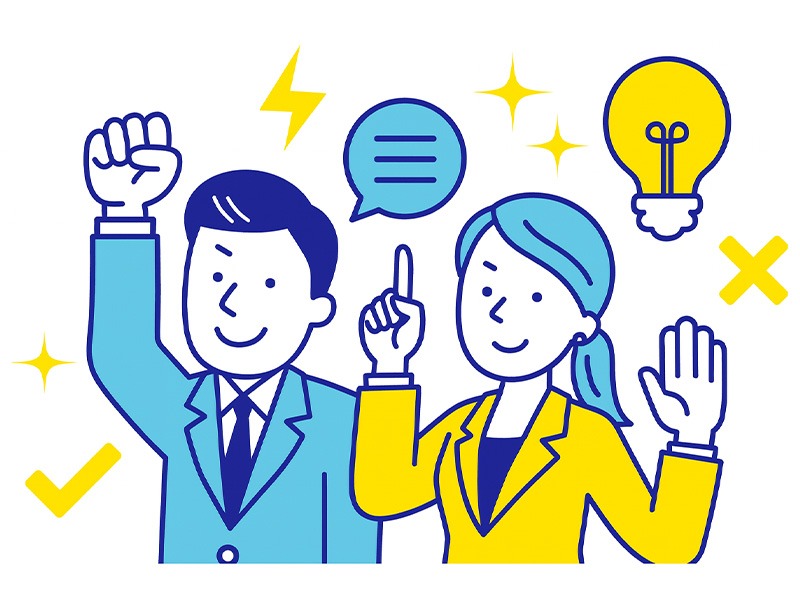 自己肯定感を高める方法として、仕事や職場での行動や言葉、考え方を整えていく様子を表したイラスト