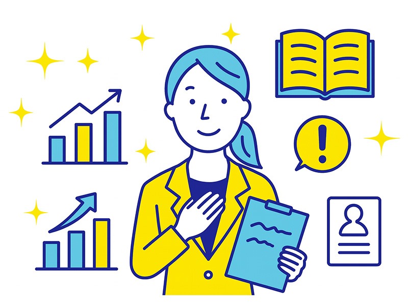 国家資格キャリアコンサルタントが就職・転職・キャリア形成の相談に対応し、強み整理や書類改善などの効果をもたらす様子をフラットイラストで表現した画像。