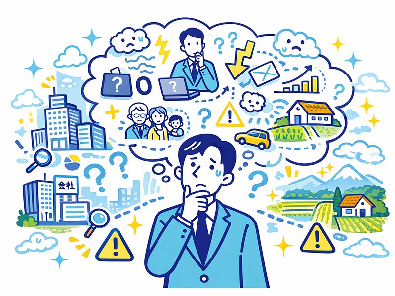 地方移住を考えたときに仕事がないのではと不安になる理由を、転職視点で整理したイラスト