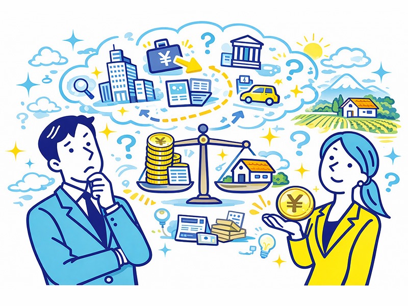 地方移住後の仕事と収入、田舎暮らしの生活バランスを転職視点で考えるイラスト