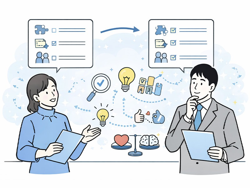 採用基準の項目と評価ポイントを整理し、面接で使える判断軸を設計している採用担当者のイメージイラスト