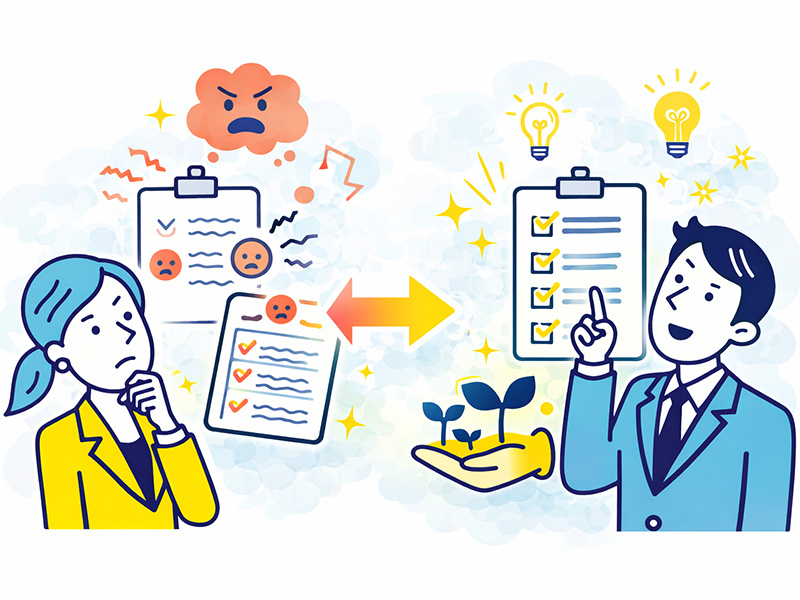 第二新卒が退職理由を転職理由として整理し直し、判断軸を明確にして伝え方を考える様子を表したイラスト