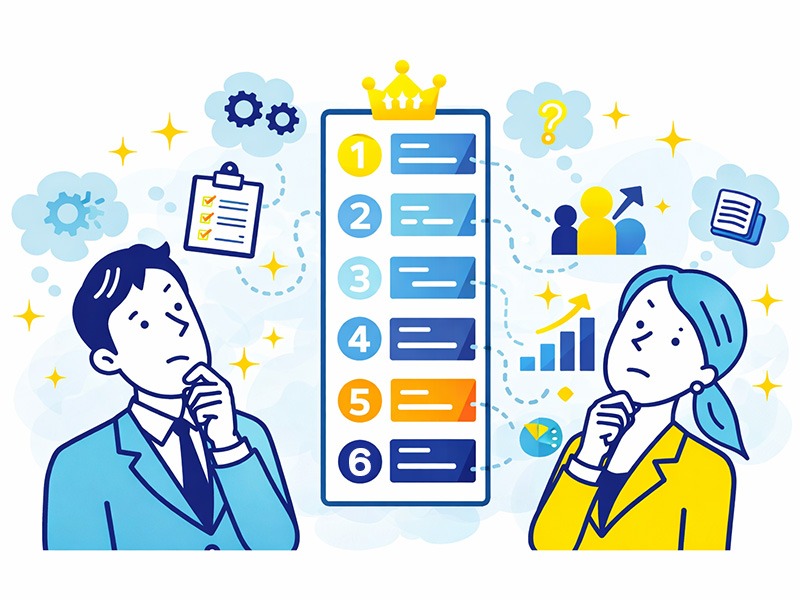 第二新卒の退職理由や転職理由をジャンル別ランキングで整理し、転職市場での評価を考えるイラスト