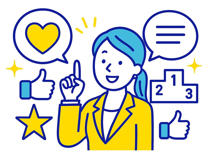 自己肯定感を上げる言葉が、仕事や職場での捉え方を整え、自尊心を安定させる様子を表したイラスト