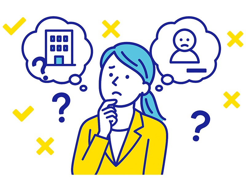 自己肯定感が職場での満足度や転職判断に影響し、環境と自己評価を切り分けられず迷いやすい状態を表したイラスト