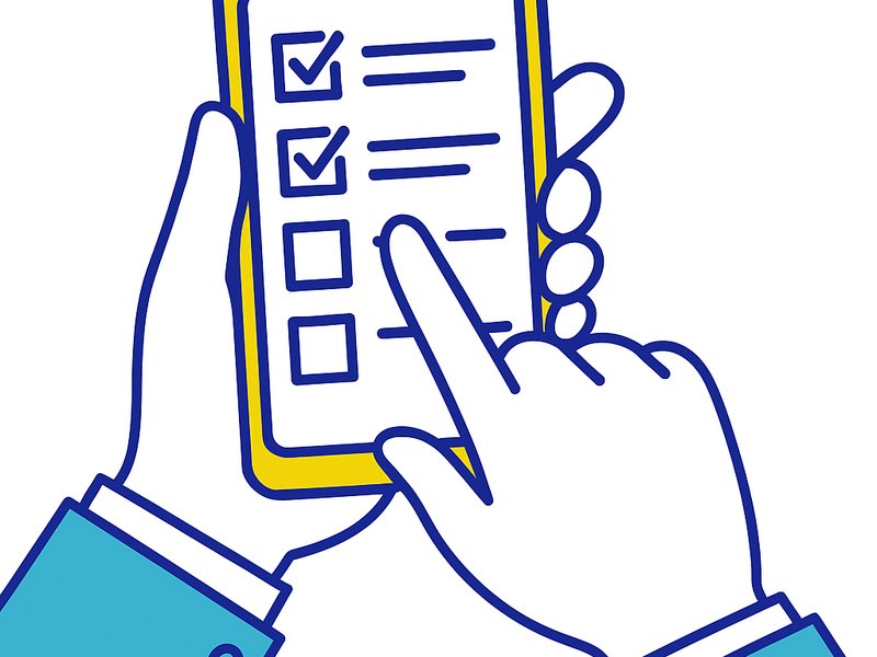 スマホで退職代行のチェックシートを入力する手元のイラスト