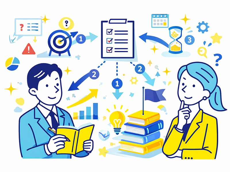 SPI対策で非言語問題の考え方を整理し、条件処理の力を身につけるイラスト