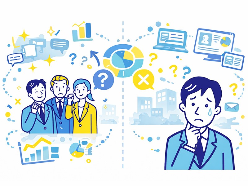 就活におけるインターン参加していない割合と実態のズレを表したイラスト