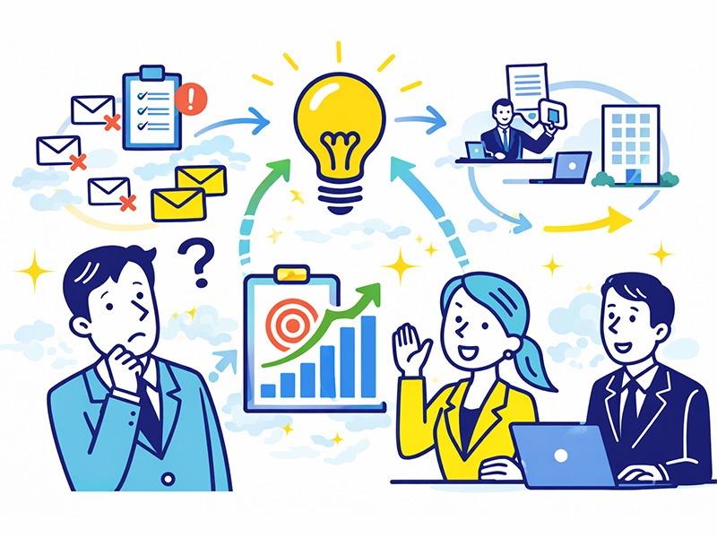 就活で内定が出ない人が内定率を上げる行動を考える就活生のイラスト