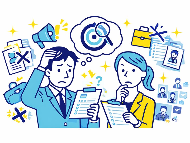 中途採用の書類選考で落ちる理由を整理し、求人要件との一致度や企業側要因を図解したイメージ