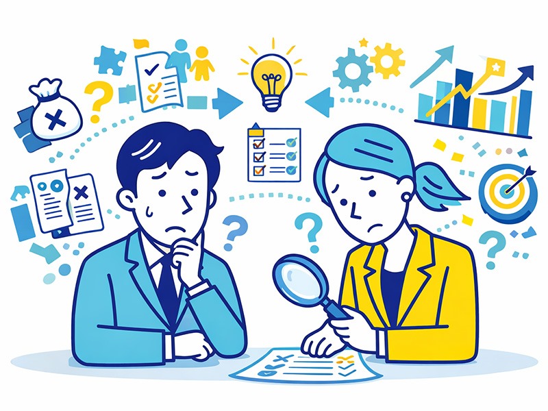 就活で内定が出ない状況が続く中、内定は何社あれば安心できるのかを考える就活生のイラスト。平均的な内定社数と内定数の捉え方を整理