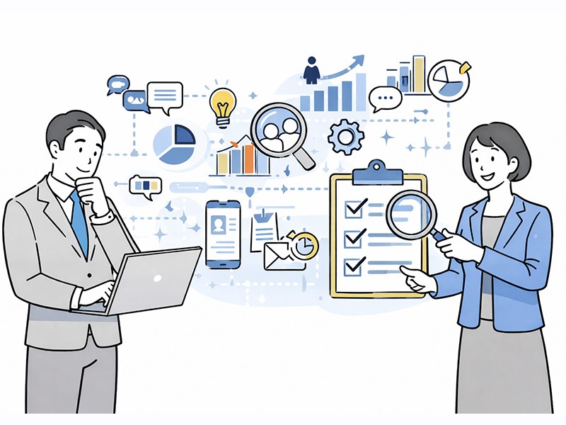 体入ドットコムの費用対効果を高めるために、応募数だけでなく採用率や対応工数まで含めて成果を考える視点を表したイラスト