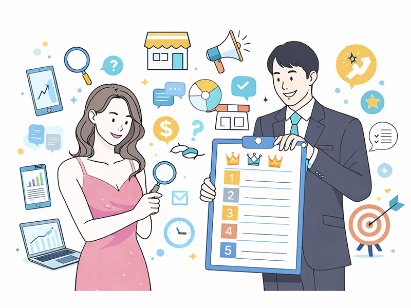 体入ドットコムの採用成功事例と失敗例をもとに、オプション活用や苦労した点をランキング形式で分析するイメージイラスト