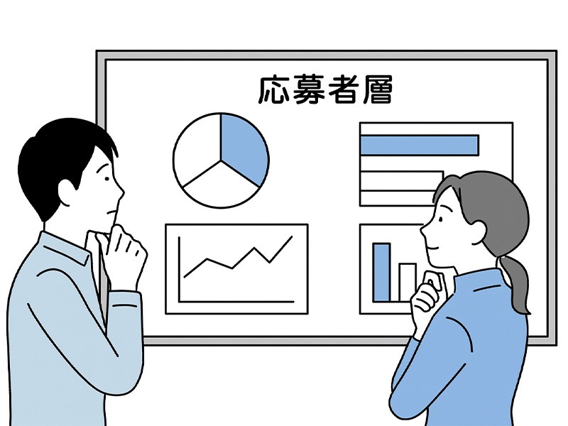 マイナビバイトと他媒体の応募者層を比較するアルバイト店長2人のイラスト