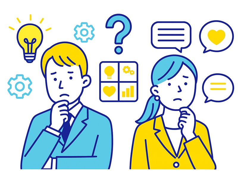 20代向けの本格適職診断をイメージしたイラスト。4タイプの傾向や行動特性をもとに向いている仕事を整理する様子を表現した画像。