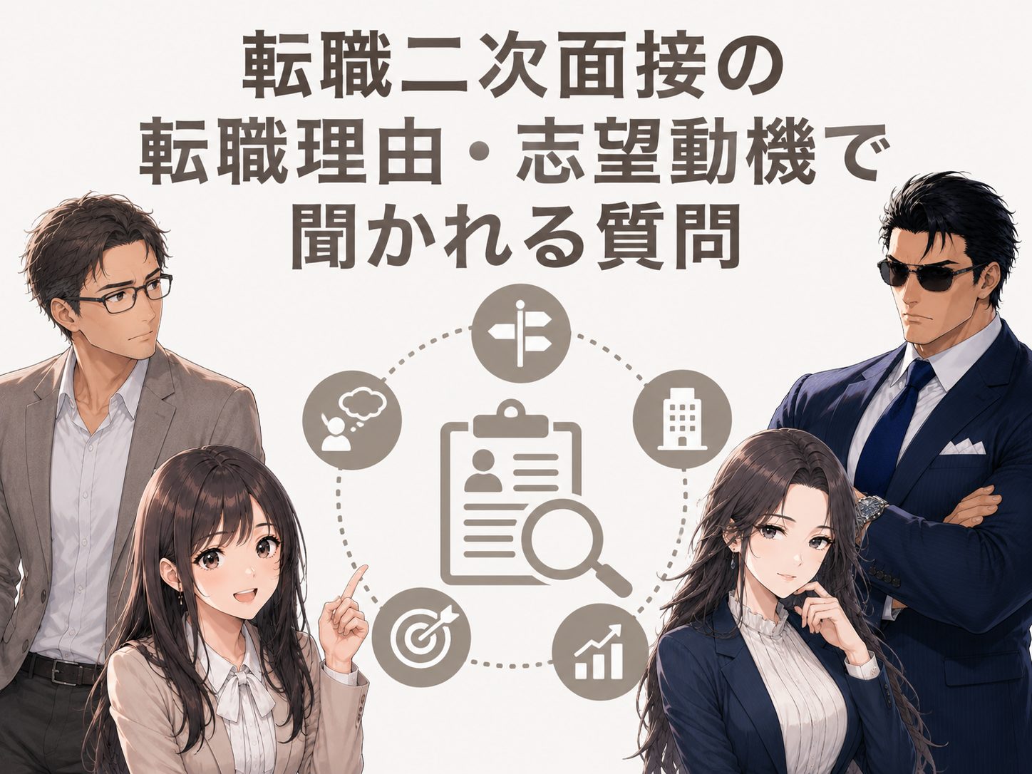 転職二次面接の転職理由や志望動機で聞かれることを解説するイメージ画像。中途採用での質問例や回答の一貫性、企業が評価するポイントを紹介