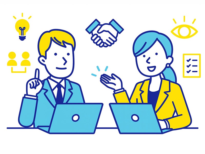 ENFJの対人支援力や調整力をイメージした複数の社会人イラストを配置したキャリアガイド用ビジュアル