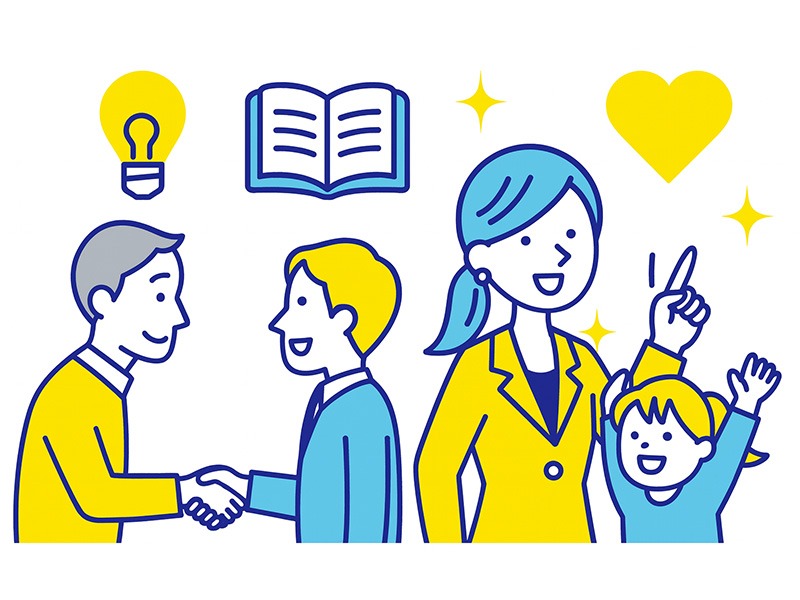 ENFJの向いている仕事を表現した協働や支援のシーンを描いたイラスト