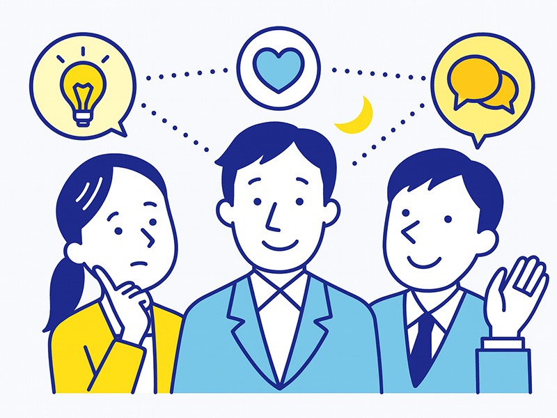 ENFPの特徴と仕事で活きる力を表すイラスト。発想力・共感力・対話力などENFPの適職につながる要素を示した画像。