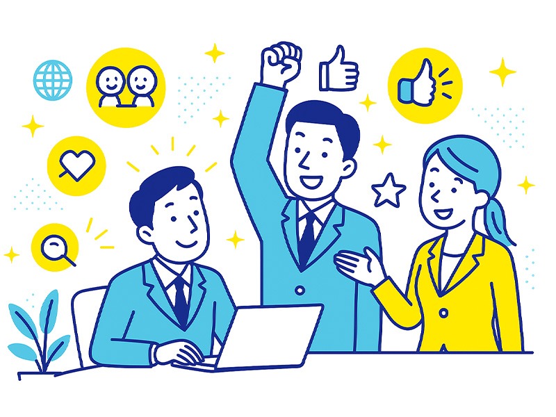 ENFPが長く働ける職場環境と成功条件を表したイラスト。自由度や裁量のある働き方、人との関わり、変化のある業務など、ENFPが続けやすい特徴を示す構成。