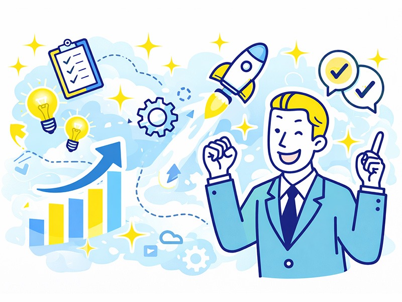 ENTP討論者が嬉しいと感じる仕事環境を表したイラスト｜自由度と挑戦機会がある向いてる仕事の特徴