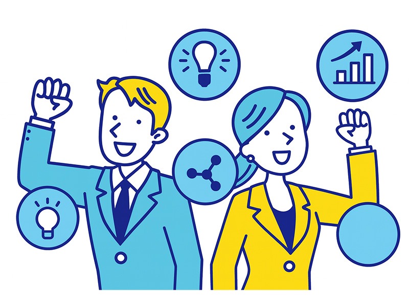 ENTPに向いている仕事の特徴を表すイラスト（発想力や戦略性を生かせる職業イメージ）