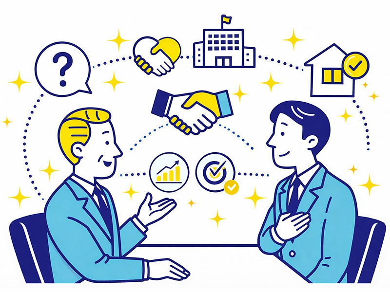 転職の役員・社長面接で聞かれることを、質問の意図や企業との価値観の一致という視点で整理したイメージ