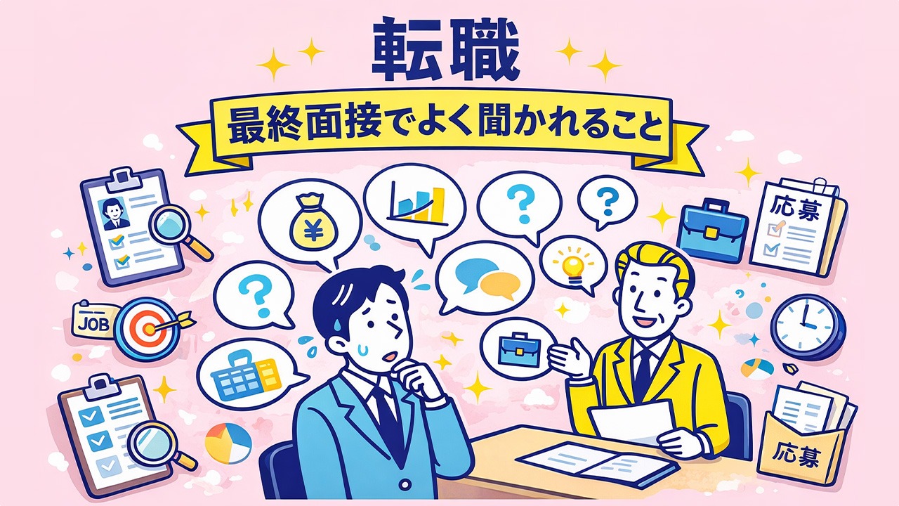 転職の最終面接・役員面接・社長面接でよく聞かれる質問を受ける中途採用の面接シーンを表したイラスト
