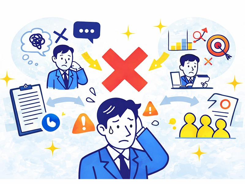転職の一次面接で落ちる典型パターンを整理し不採用につながりやすい傾向を示したイメージイラスト