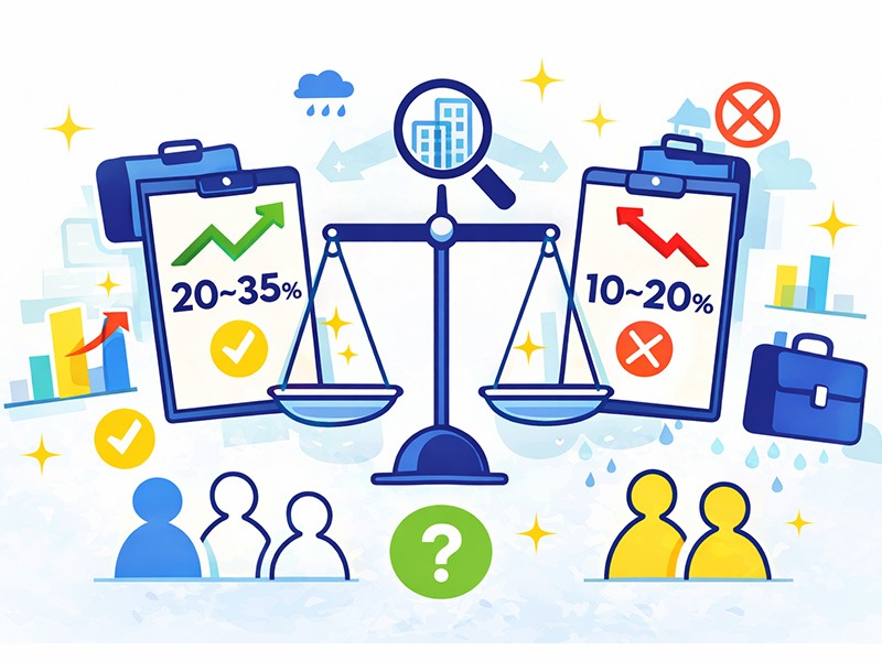 転職の一次面接における中途採用の通過率と落ちる確率を比較して整理したイメージイラスト