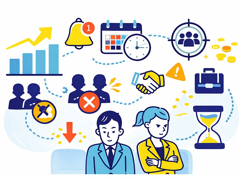 就活の集団グループ面接における通過率と合格率が企業規模や採用人数で変わる要因を示したイラスト