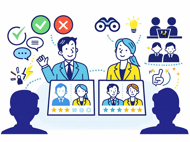 就活の集団グループ面接で相対評価によって落ちる理由を表したイラスト