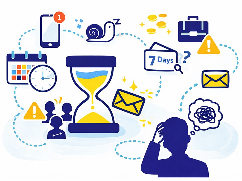 就活の集団グループ面接で結果連絡がいつ来るのか日数や遅い理由を整理したイラスト