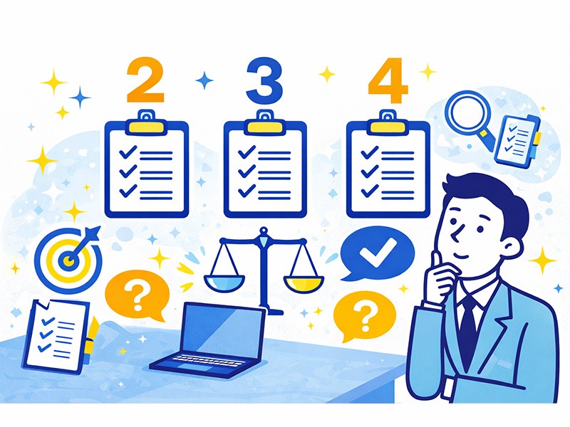 就活の面接で逆質問は何個が適切かを考え、質問数の判断基準を整理する新卒就活生のイメージイラスト