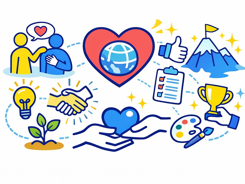 INFJ提唱者が仕事で嬉しいと感じる瞬間を表したイラスト｜人の役に立つ実感と価値観に沿った働き方