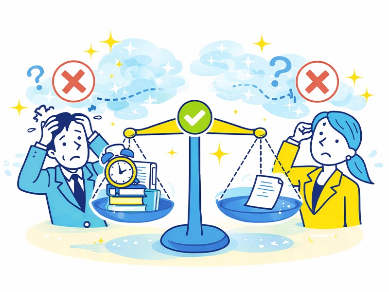 転職面接対策でやりすぎと準備不足の判断軸を整理し、適切な準備ラインを考える中途採用面接のイメージイラスト