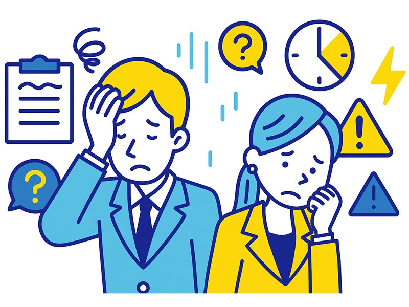 INTJが向いていない仕事の特徴を示したイラスト。曖昧な指示や感情的な調整が多い環境でストレスを感じる様子を表現。